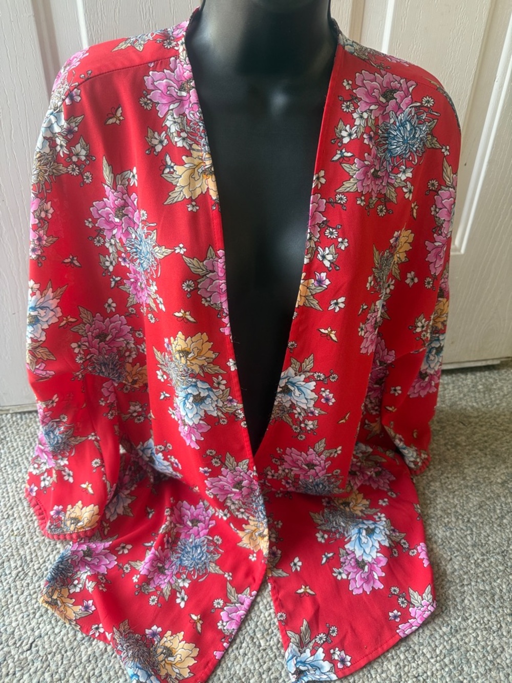 Red Floral Open Blazer Kimono